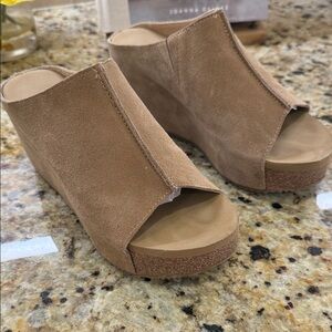 Volatile Tan Suede Wedge Mules